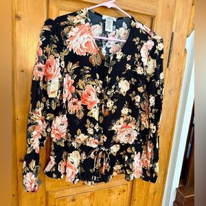 CAD Floral Button Down Top w/Waist Tie Sz Small Cottagecore Romantic